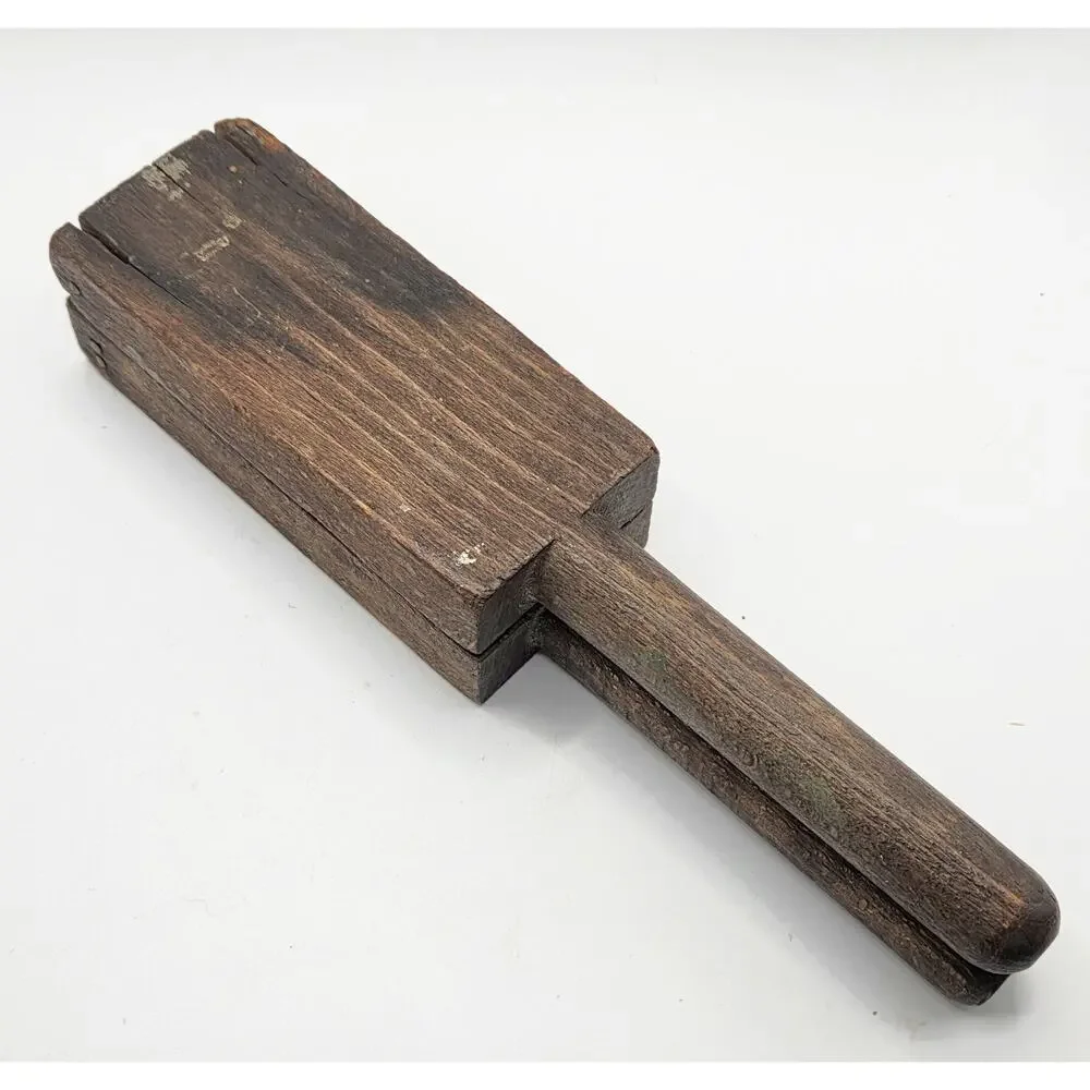 Antique Primitive Wooden Lemon Squeezer Metal Hinge Nails